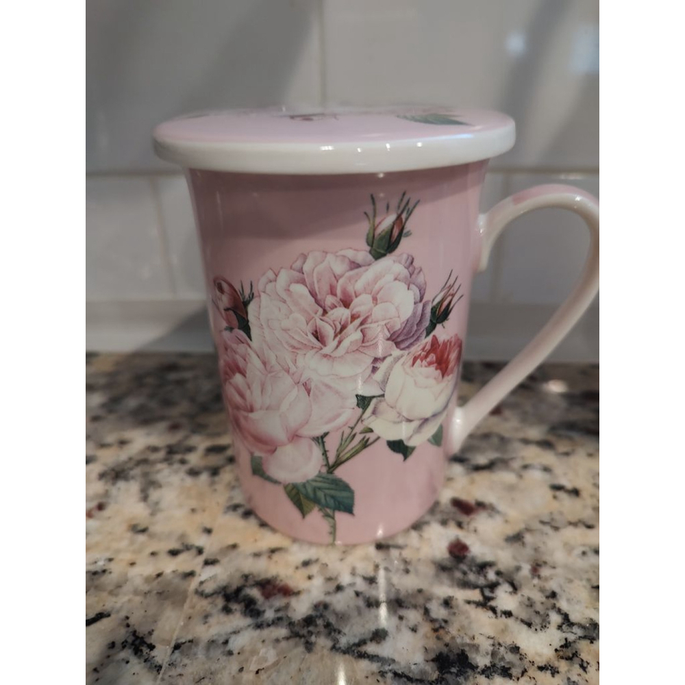 Kent Pottery Pink Floral Mug with Lid